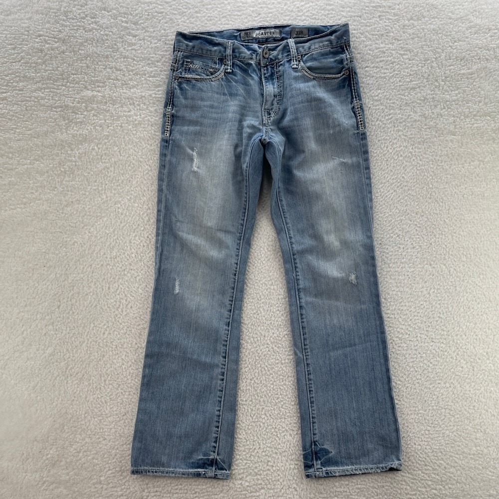 BKE Jeans Mens 31x32 Blue Carter Bootcut Whiskers Faded Denim Grunge Y2K